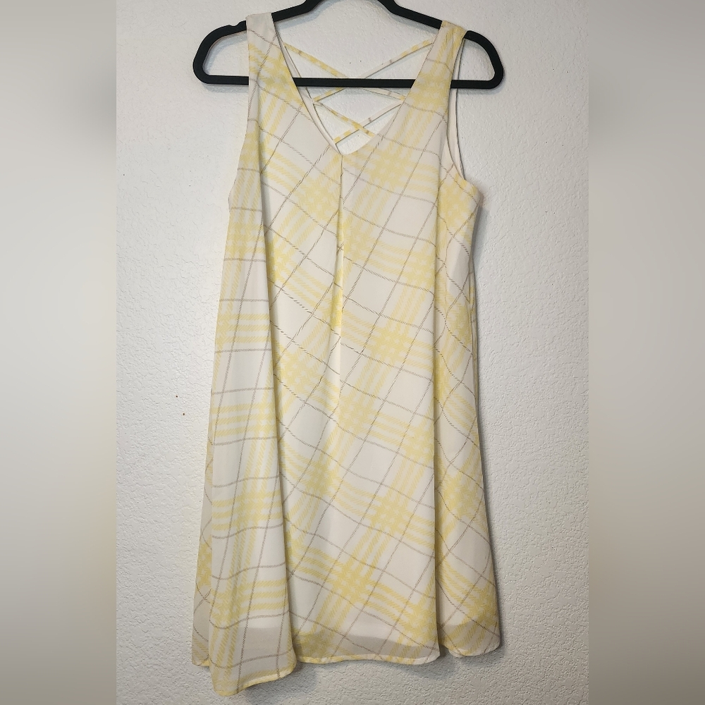 Charming Charlie Yellow & White Plaid Dress Criss Cross Straps, Size M